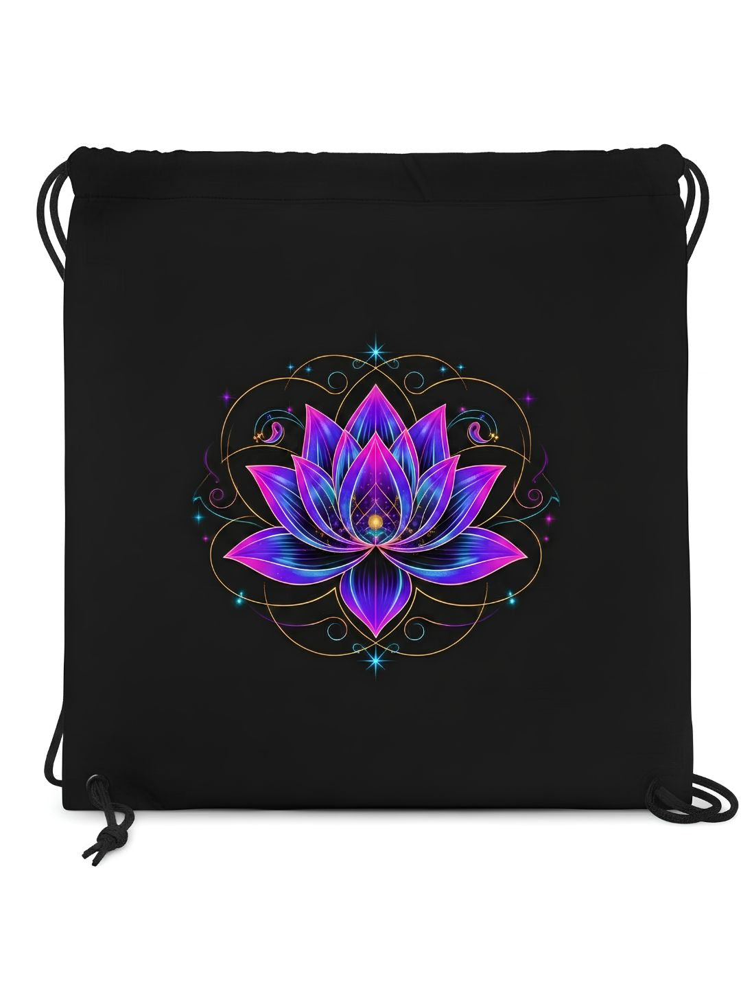 Neon Lotus Mandala Dual-Sided Drawstring Bag