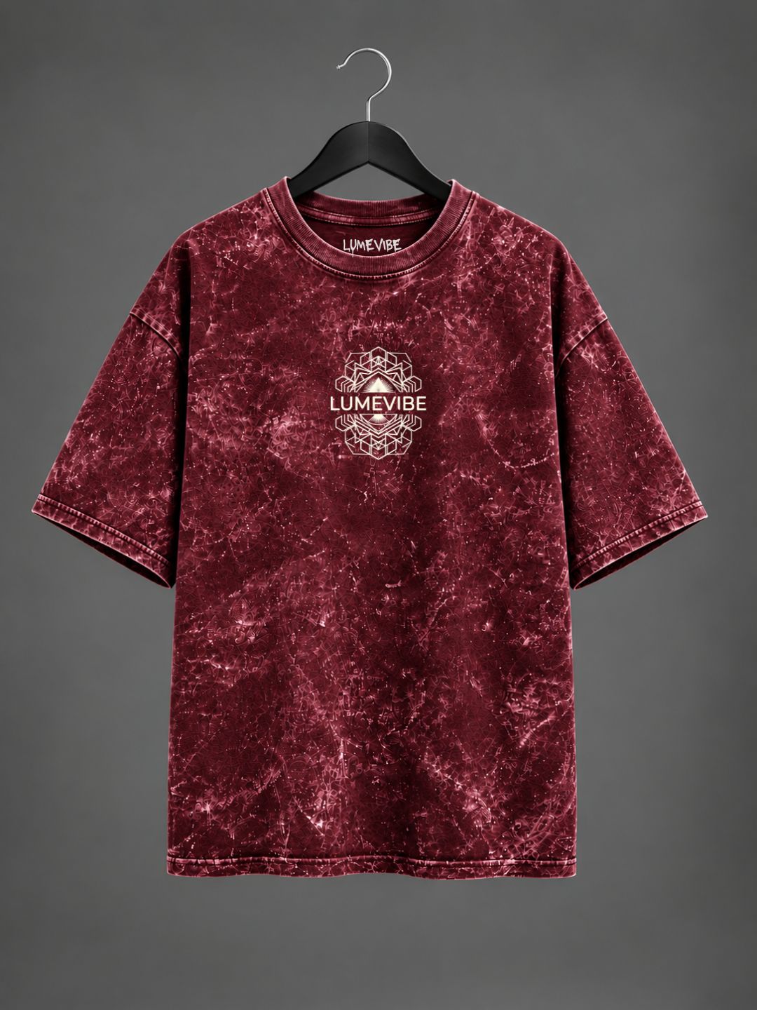 Maroon Geometry Acid Wash Oversized T-Shirt