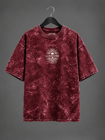 Maroon Geometry Acid Wash Oversized T-Shirt
