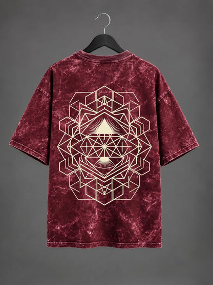 Maroon Geometry Acid Wash Oversized T-Shirt