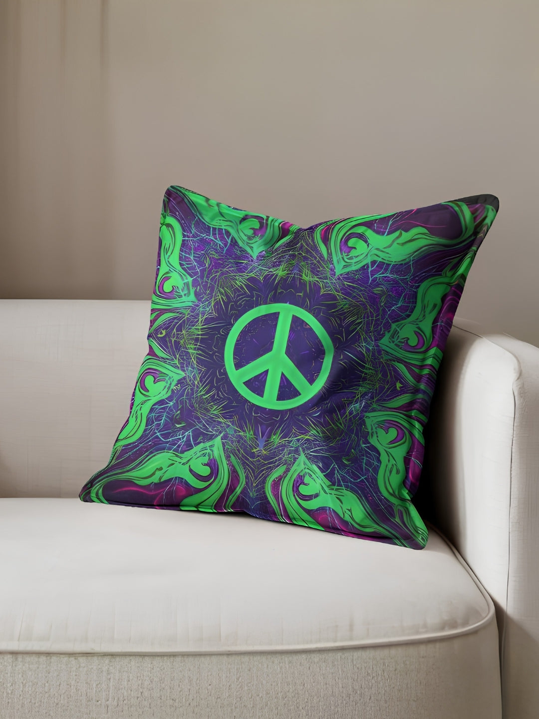 Neon Peace Mandala Cushion Cover