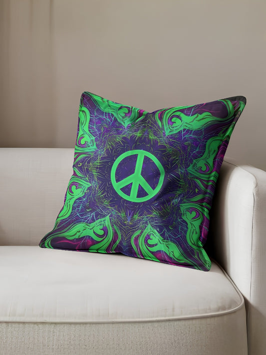 Neon Peace Mandala Cushion Cover