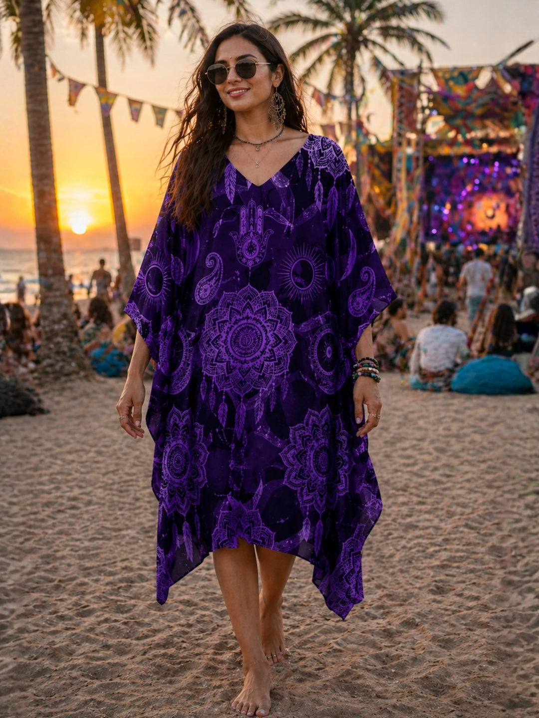 Elegant Purple Satin Kaftan Dress – Kimono Sleeve