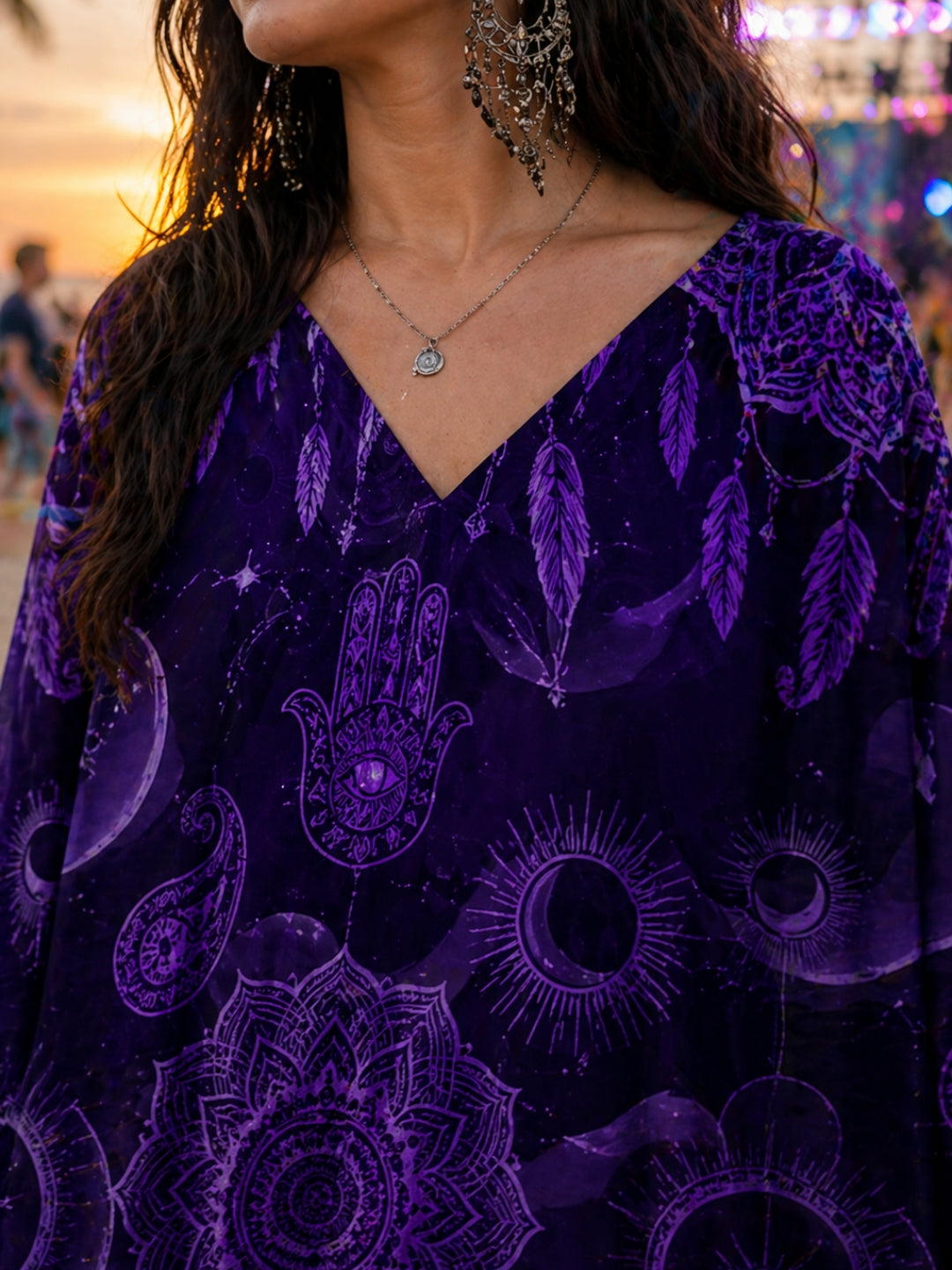 Elegant Purple Satin Kaftan Dress – Kimono Sleeve