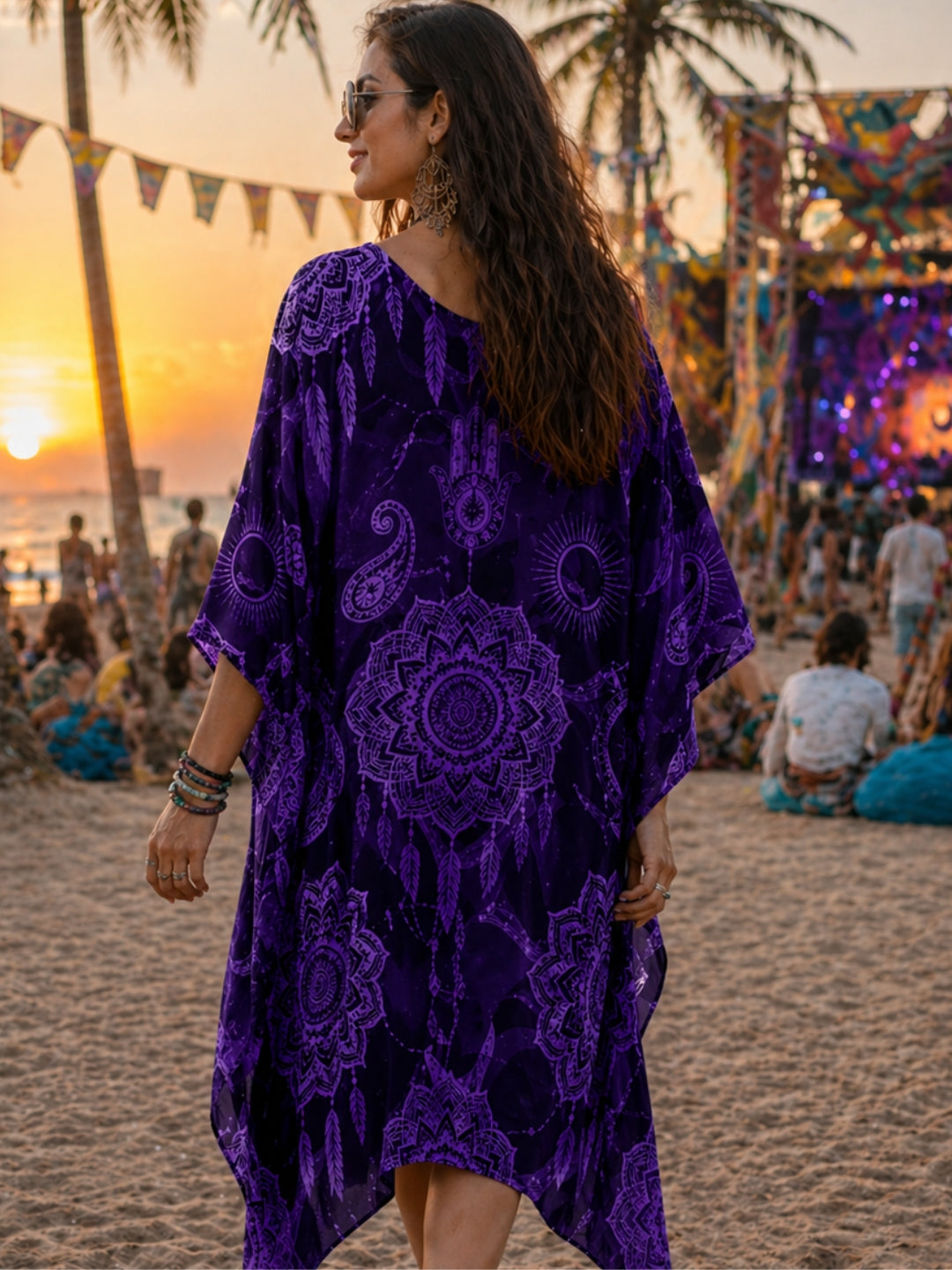 Elegant Purple Satin Kaftan Dress – Kimono Sleeve