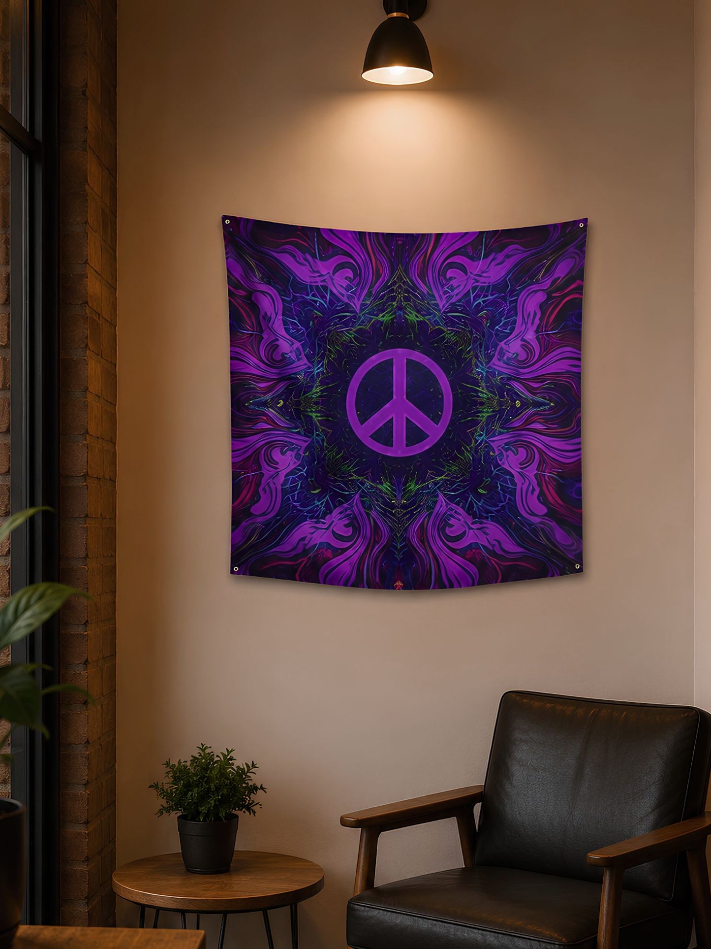 Abstract Peace Mandala Wall Tapestry – Purple & Green