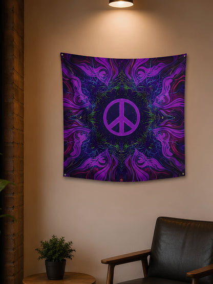 Abstract Peace Mandala Wall Tapestry – Purple & Green