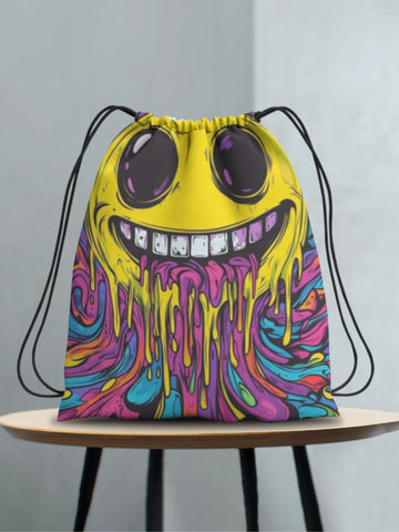 Psychedelic Dual-Smiley Drawstring Backpack