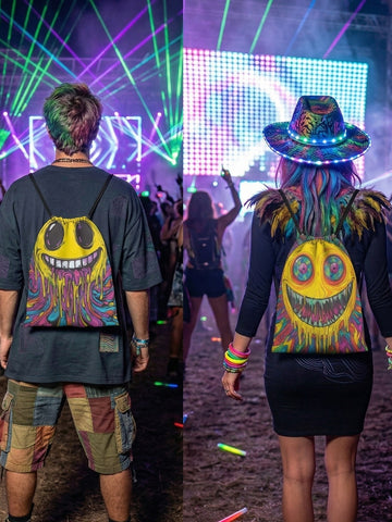 Psychedelic Dual-Smiley Drawstring Backpack