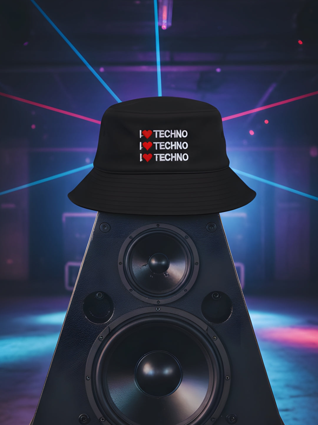 I Love Techno Embroidered Bucket Hat