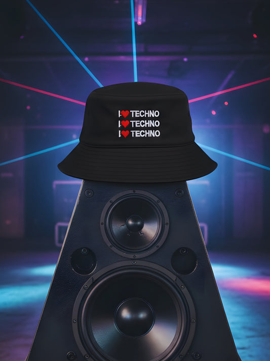 I Love Techno Embroidered Bucket Hat