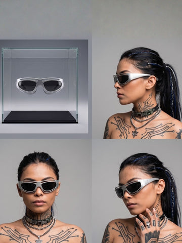 Cyber Shield - Wrapround Silver Sunglasses Unisex