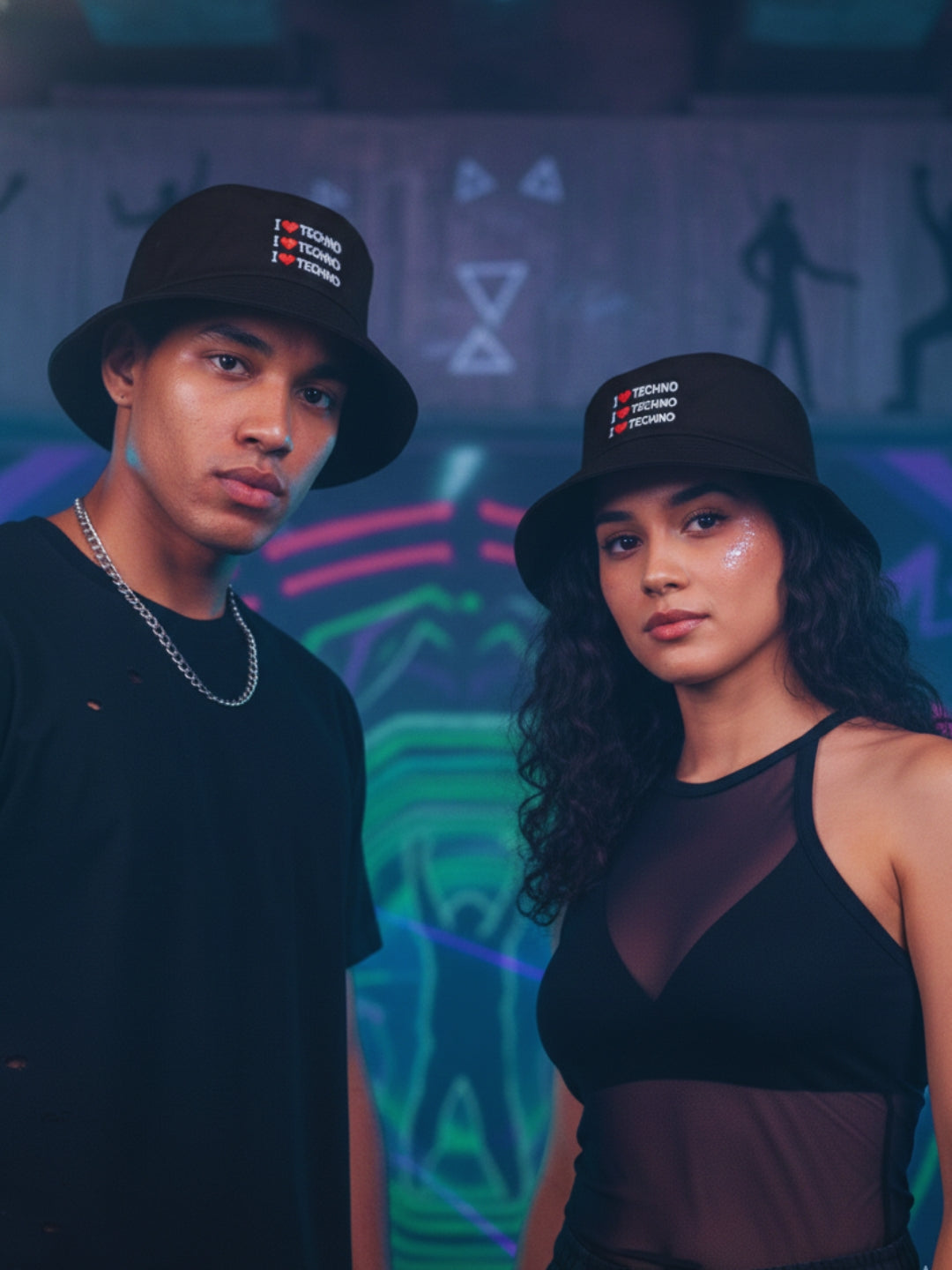 I Love Techno Embroidered Bucket Hat