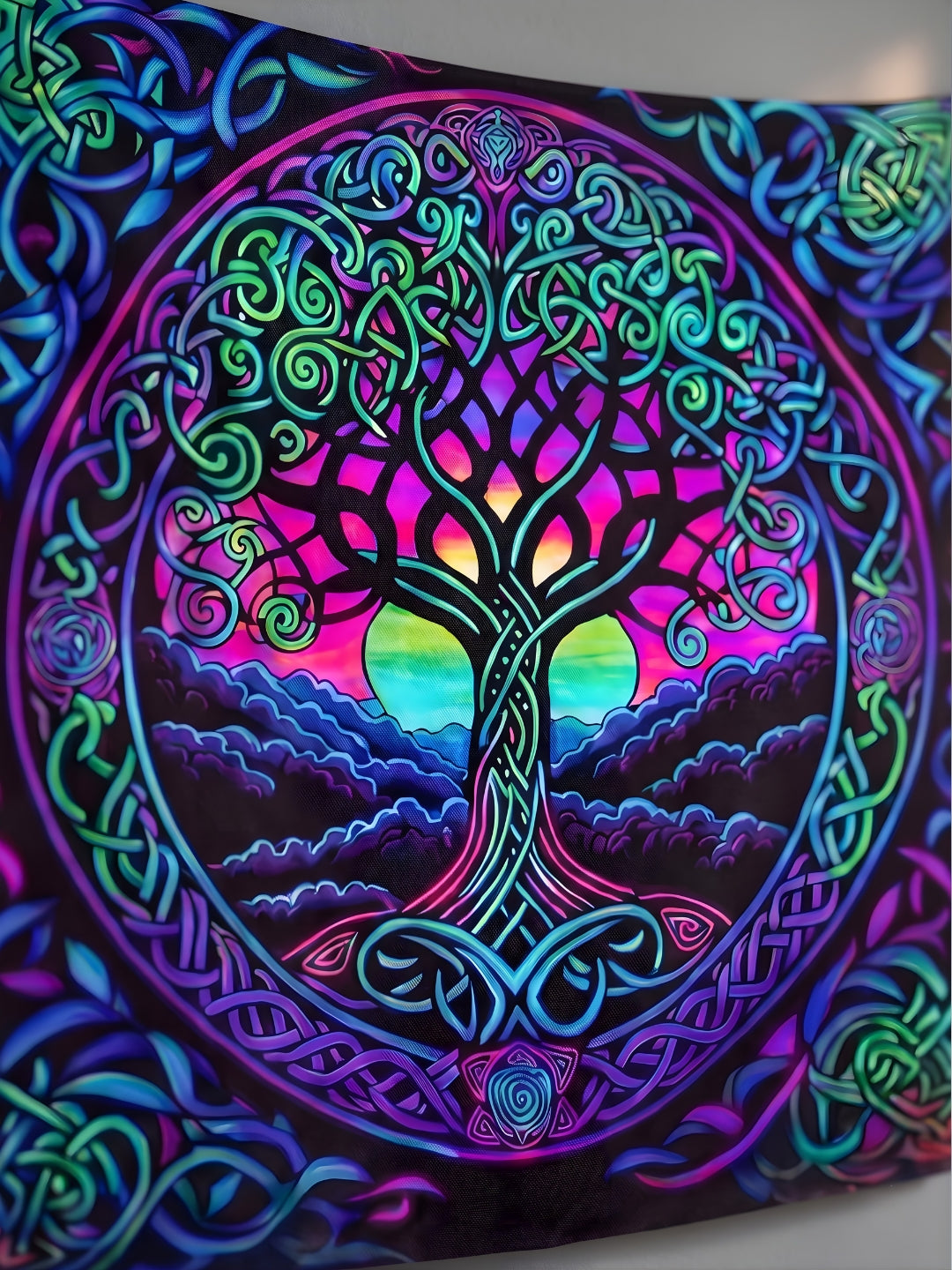 Celtic Tree of Life Wall Tapestry – Vibrant Boho Balcony Decor