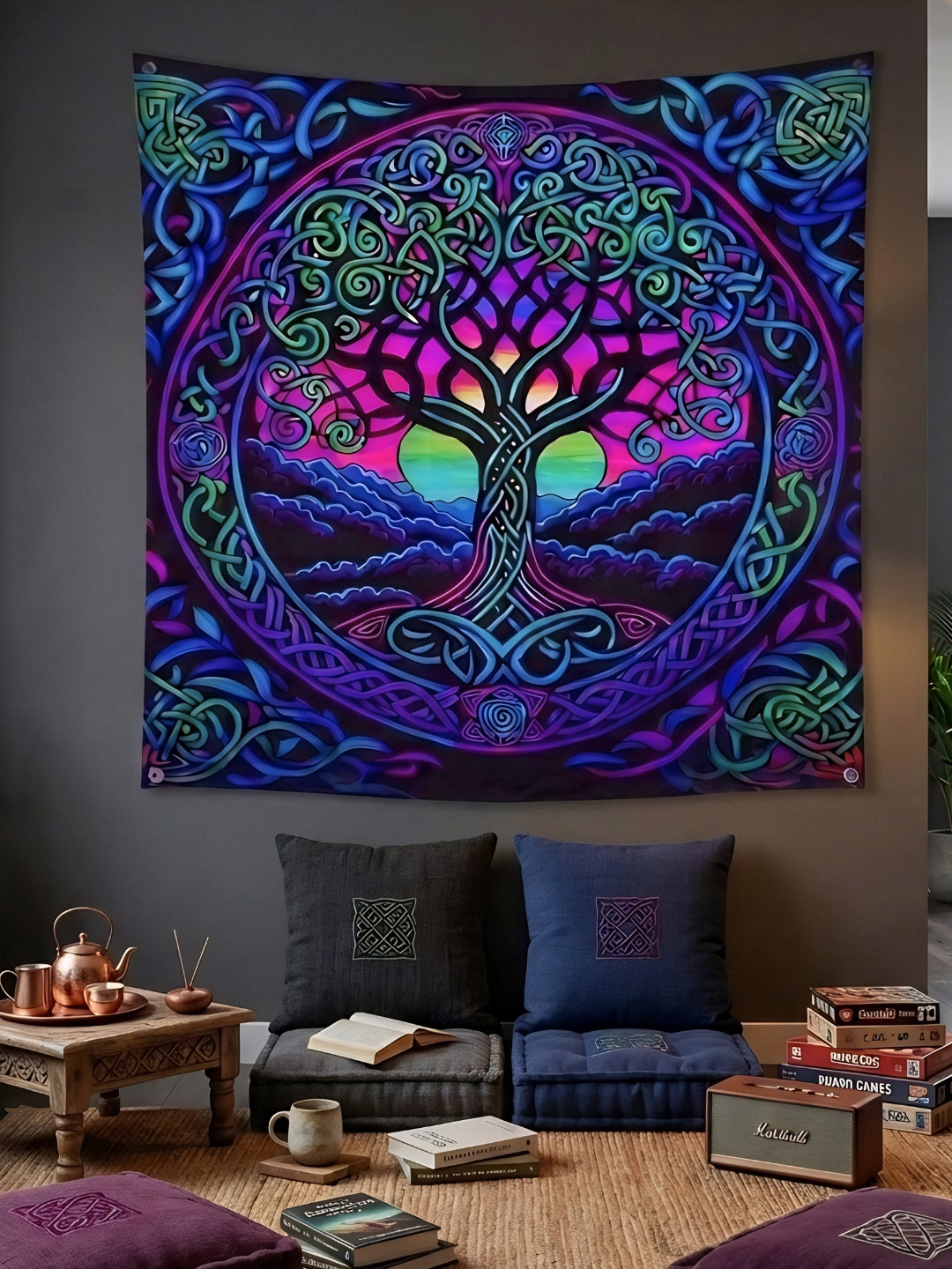 Celtic Tree of Life Wall Tapestry – Vibrant Boho Balcony Decor