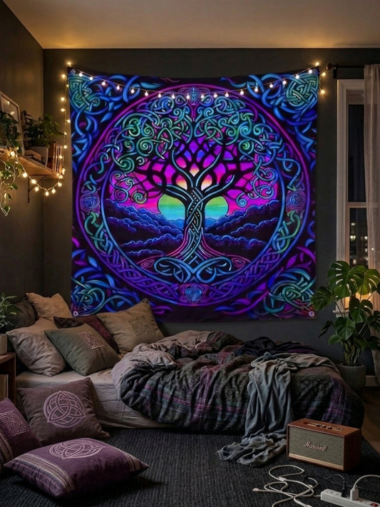 Celtic Tree of Life Wall Tapestry – Vibrant Boho Balcony Decor
