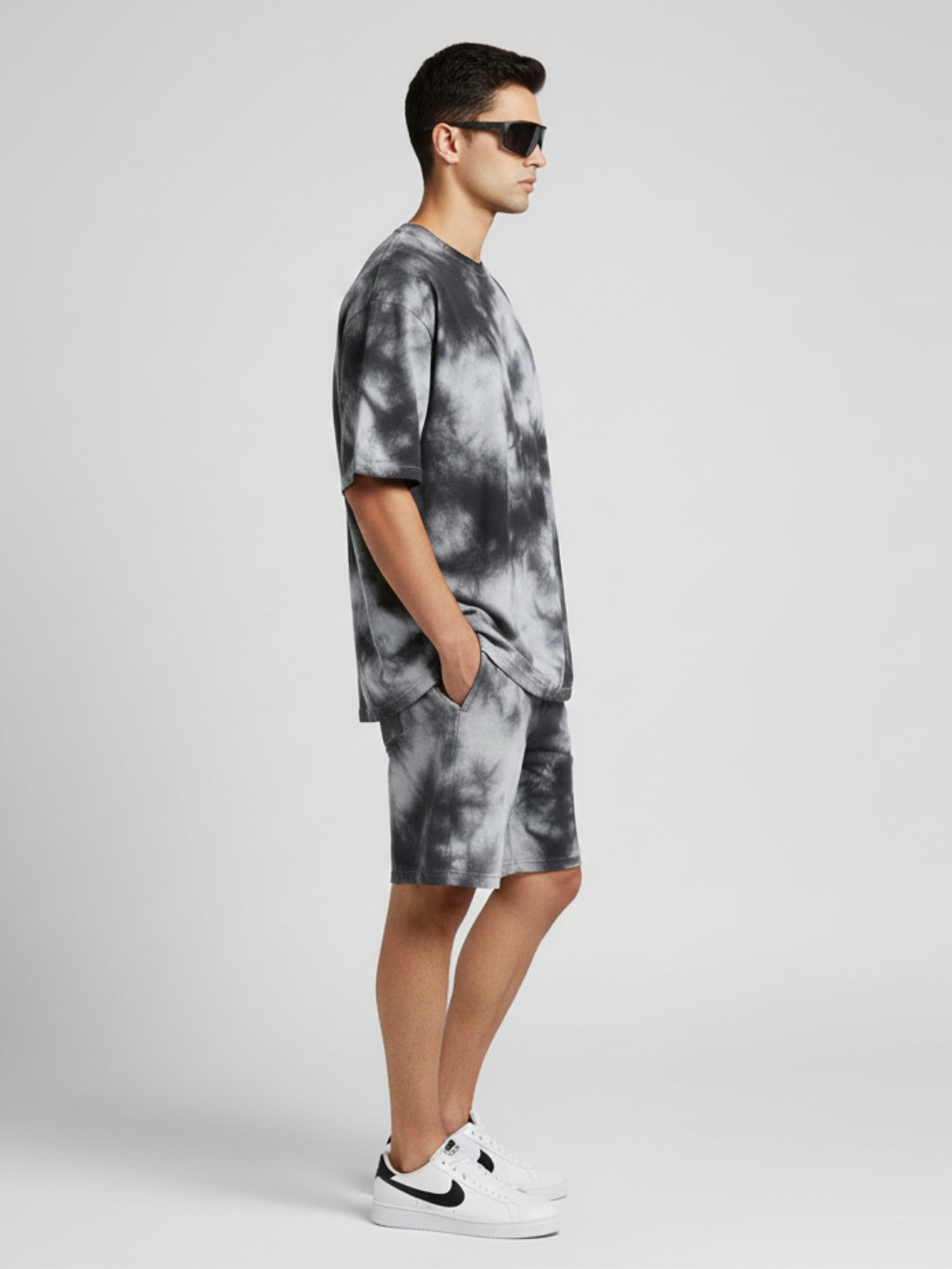 White Black Tie-Dye Co-ord Set – Men