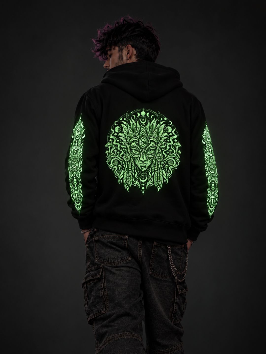 Lunar Totem Zip Hoodie – Glow in the Dark